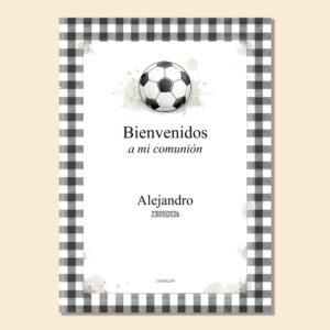 cartel de bienvenida para comunión personalizado fútbol