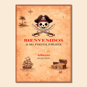 cartel de bienvenida para cumpleaños personalizado pirata